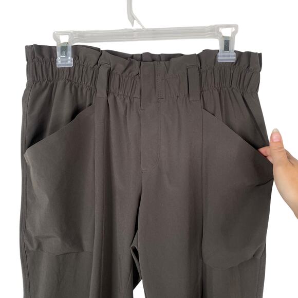 Athleta Skyline Olive Brown Paper Bag Tapered Featherweight Pants SZ 10 - Picture 6 of 9